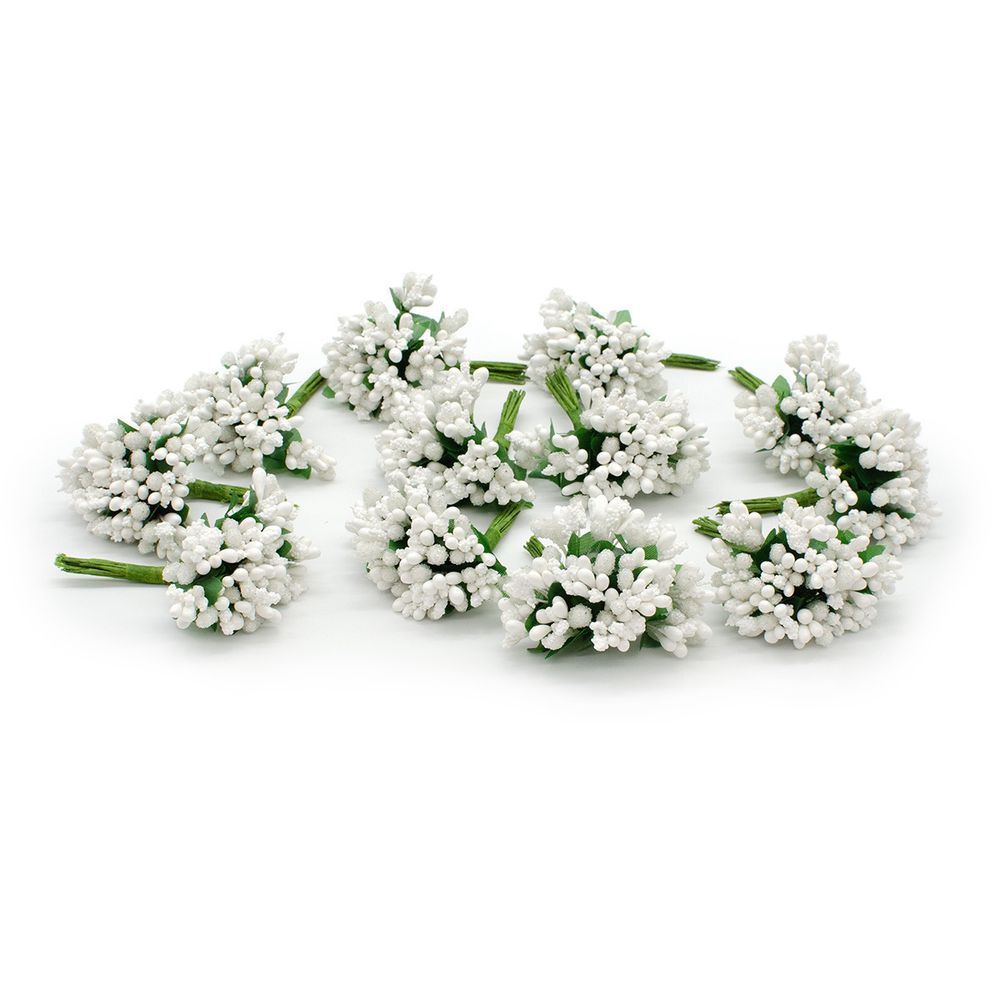 Цветы искусственные декоративные 2см (12 штук) (белый)