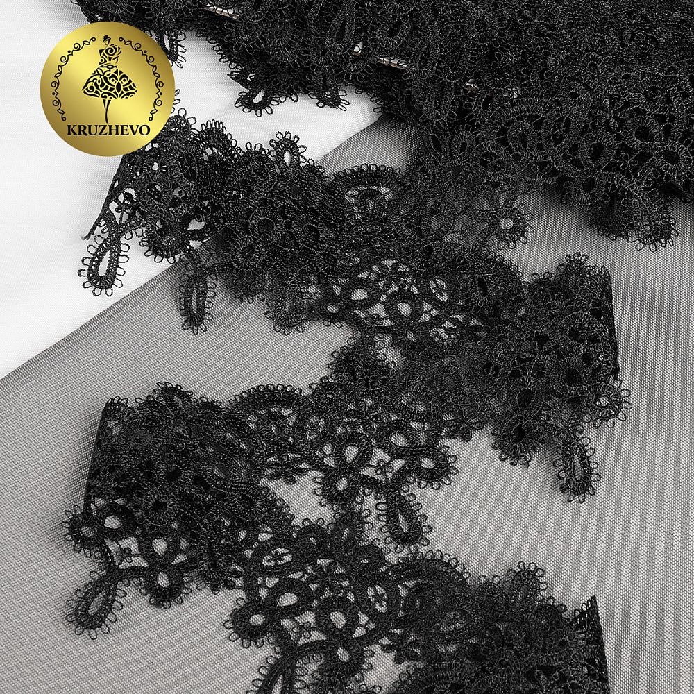 Кружево гипюр (плетёное) 65 мм / 13.71 метров, TBY.16GB2006, цв.черный