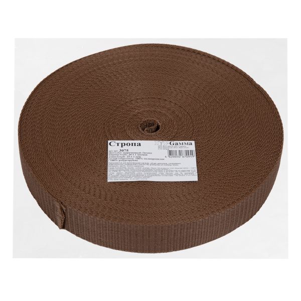 Стропа (ременная лента) 30 мм / 25 метров, толщ. 0.94 мм, [17.1 г/пог.м], 100% п/п, коричневый, Gamma 3075