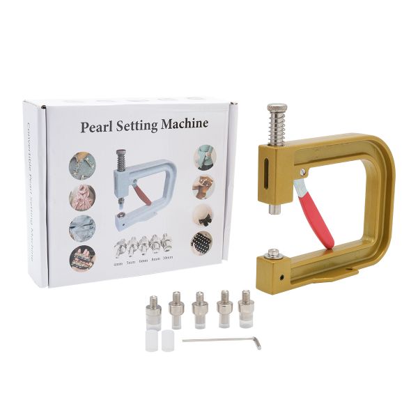 Ручной пресс для установки бусин на шипах с насадками 4, 5, 6, 8, 10 мм, New Star, золотой