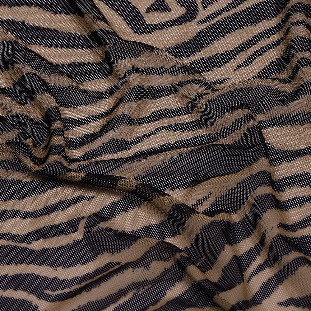 Сетка бельевая эластичная 100 г/м², шир.160 см / 3 метра, принт Зебра, цв.беж+черный /SZ025816.02/