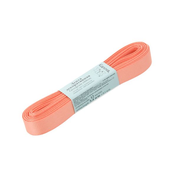 Лента репсовая нарезка 12.0 мм / 10 шт по 5.4 метра, 038 коралловый, Gamma GR-12