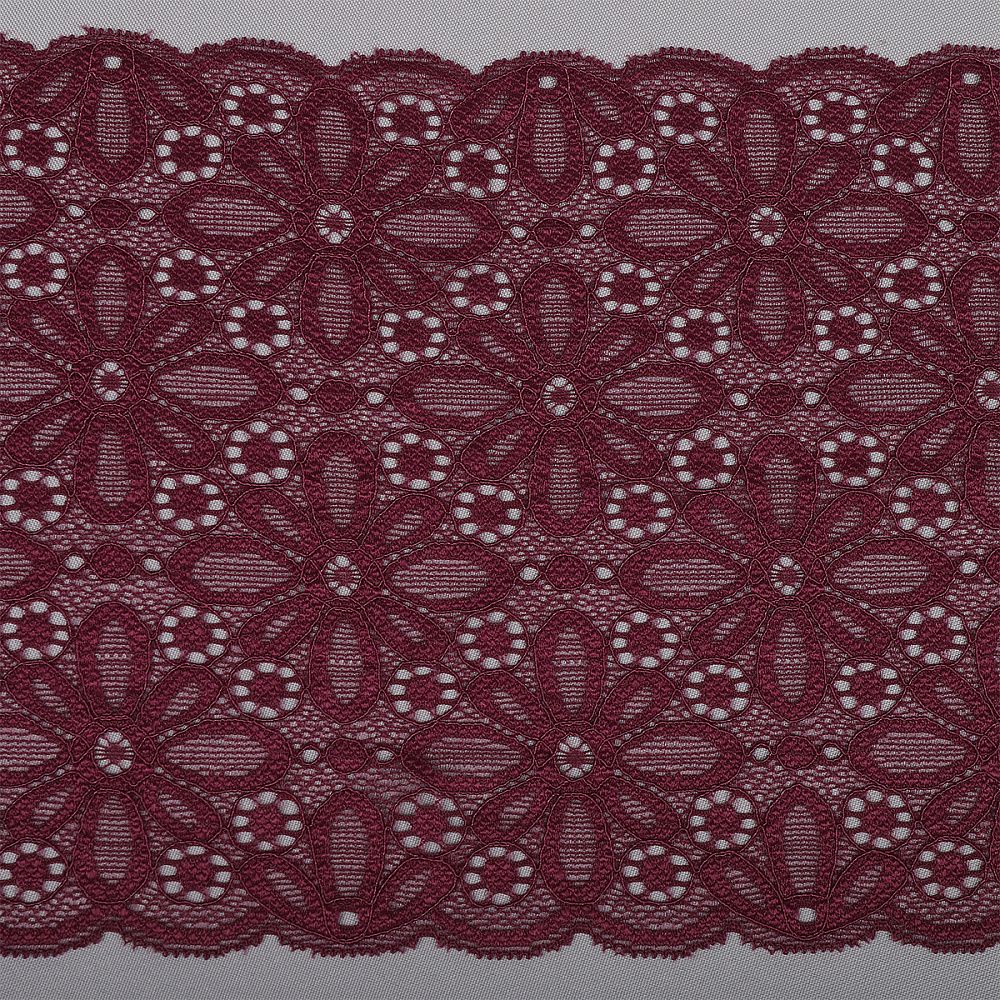 Кружево бельевое эластичное 180 мм / 10 м, 244, цв.076 сливовое вино, Kruzhevo
