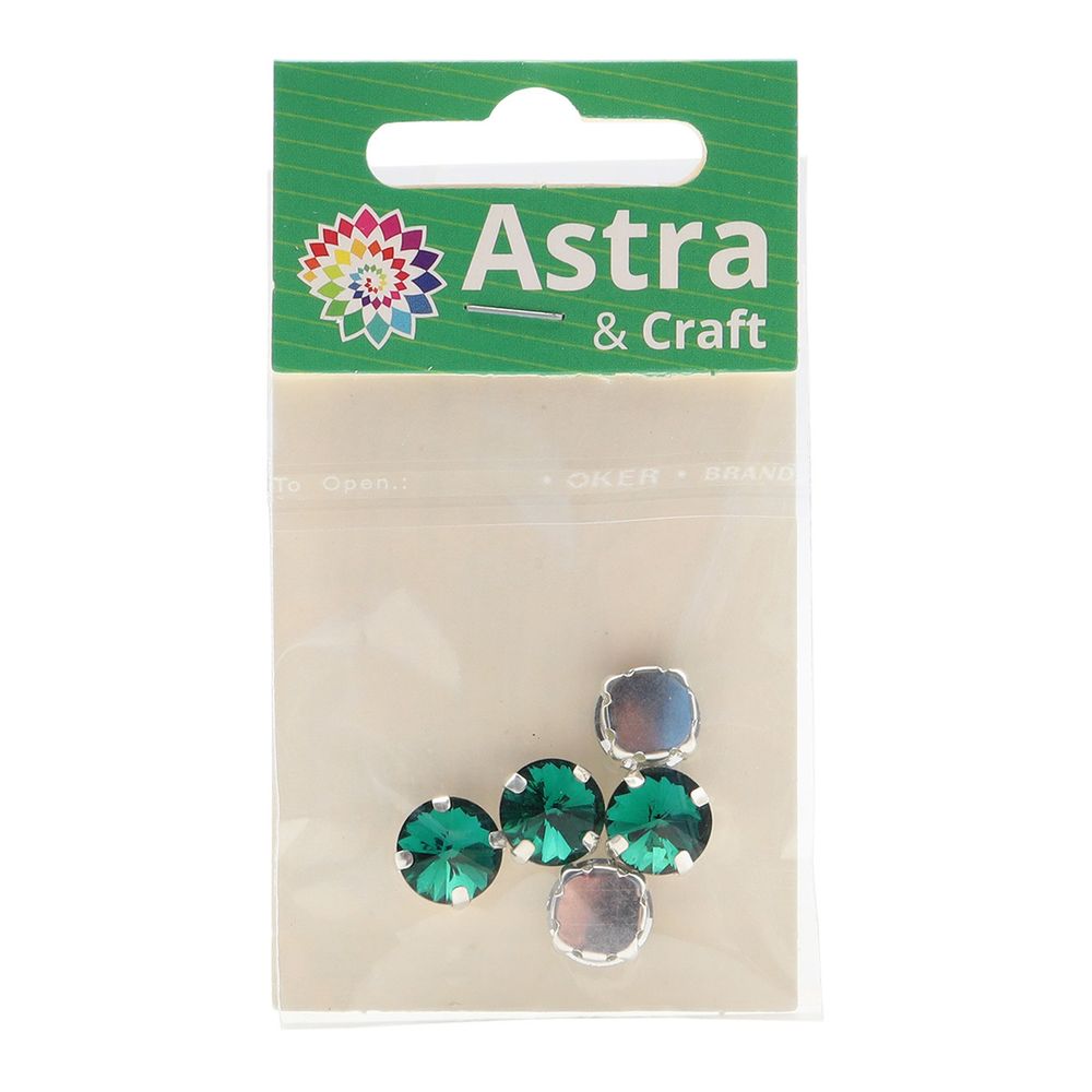 Хрустальные стразы в цапах круглой формы, изумрудный 10 мм, 5 шт. Astra&Craft, РЦ015НН10