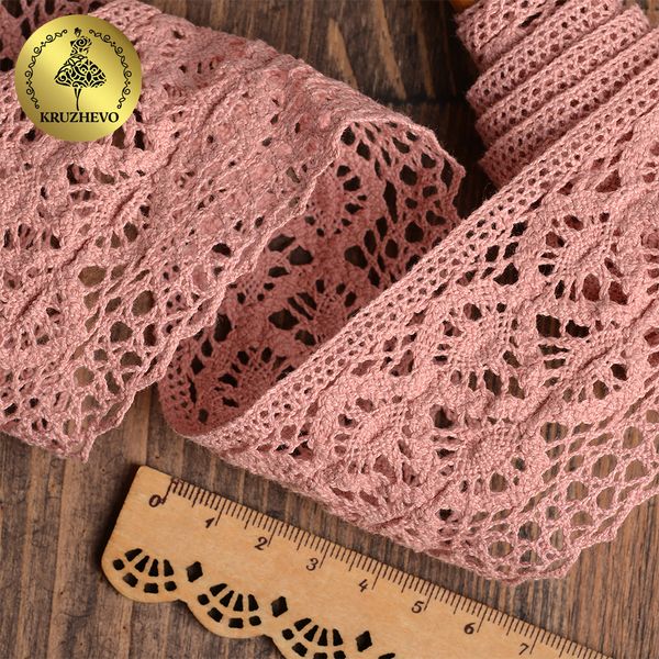 Кружево вязаное (тесьма) 50 мм / 10 метров, цв.32 розовый, Kruzhevo