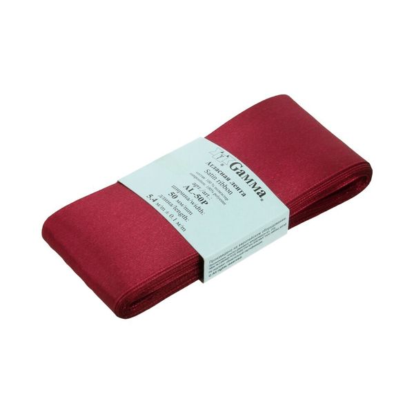 Лента атласная 1-сторонняя 50.0 мм / 5 шт по 5.4 метра, №030 т.бордовый, Gamma AL-50P