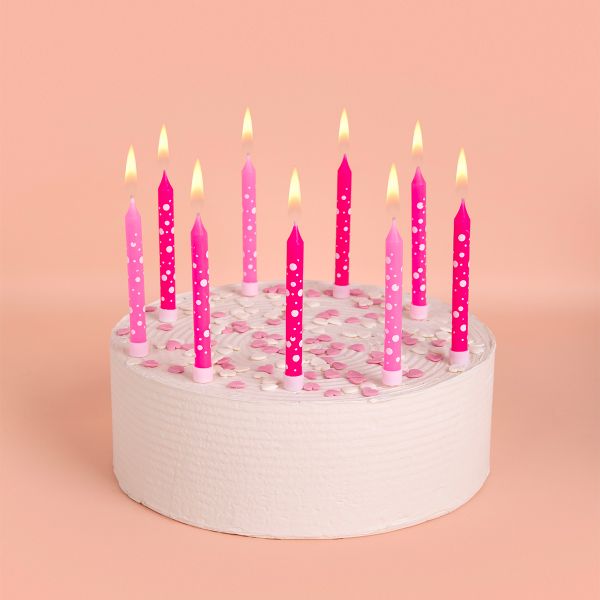 Набор свечей для торта 39 г 0.8 см, 12х12 шт, 01_розовые в горошек _12 держателей, Boomzee BCD-35