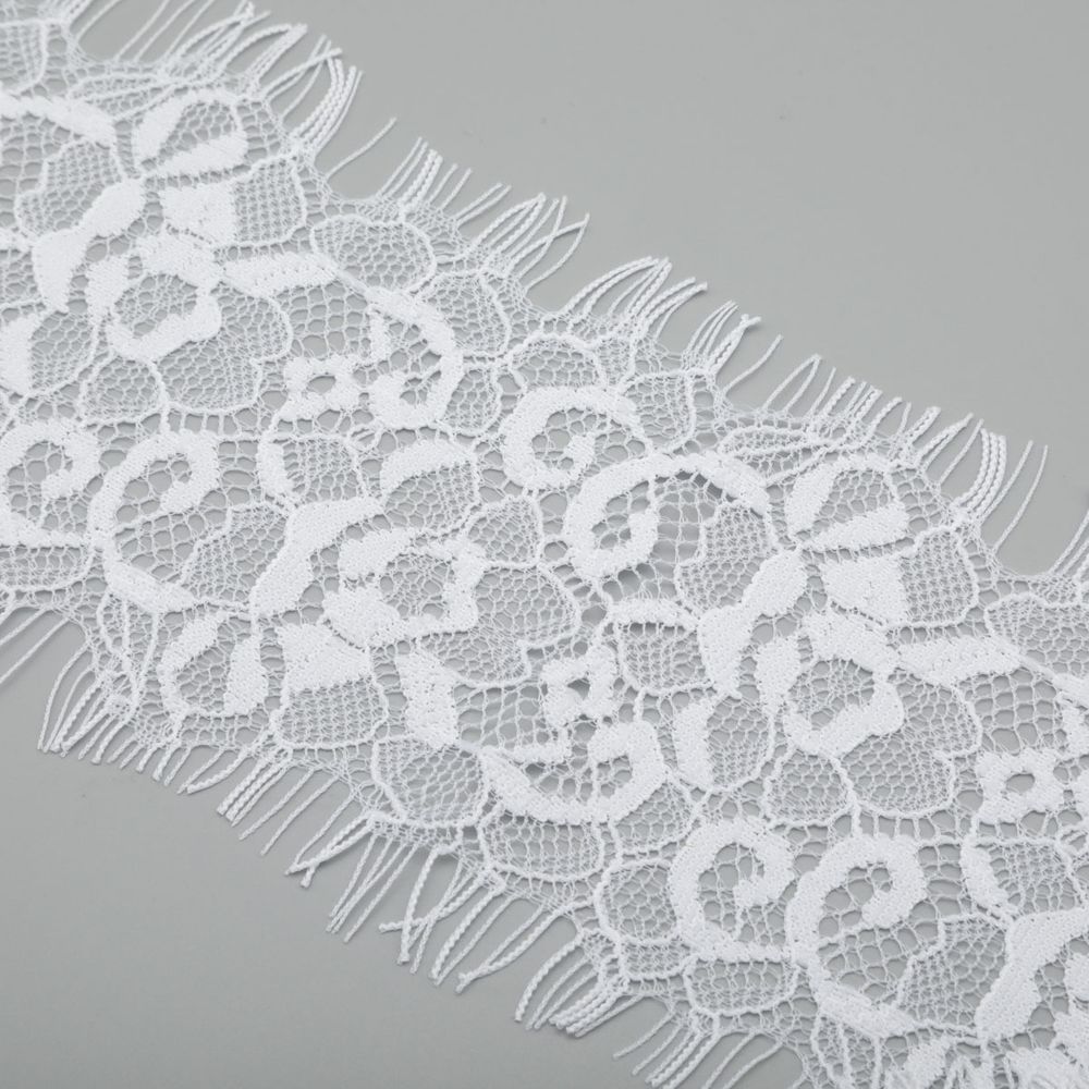 Кружево шантильи (реснички) на сетке 85 мм, белый, 3 метра