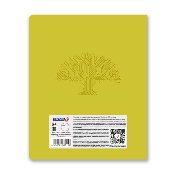 Тетрадь со справ.материал. Яркость по расписанию с запечат. пластик.обл. 320мкм, A5 48 л. на скобе 65 г/м², белизна 100% 10 шт, клетка, 01867 Яркость по расписанию Информатика, Светоч Т288