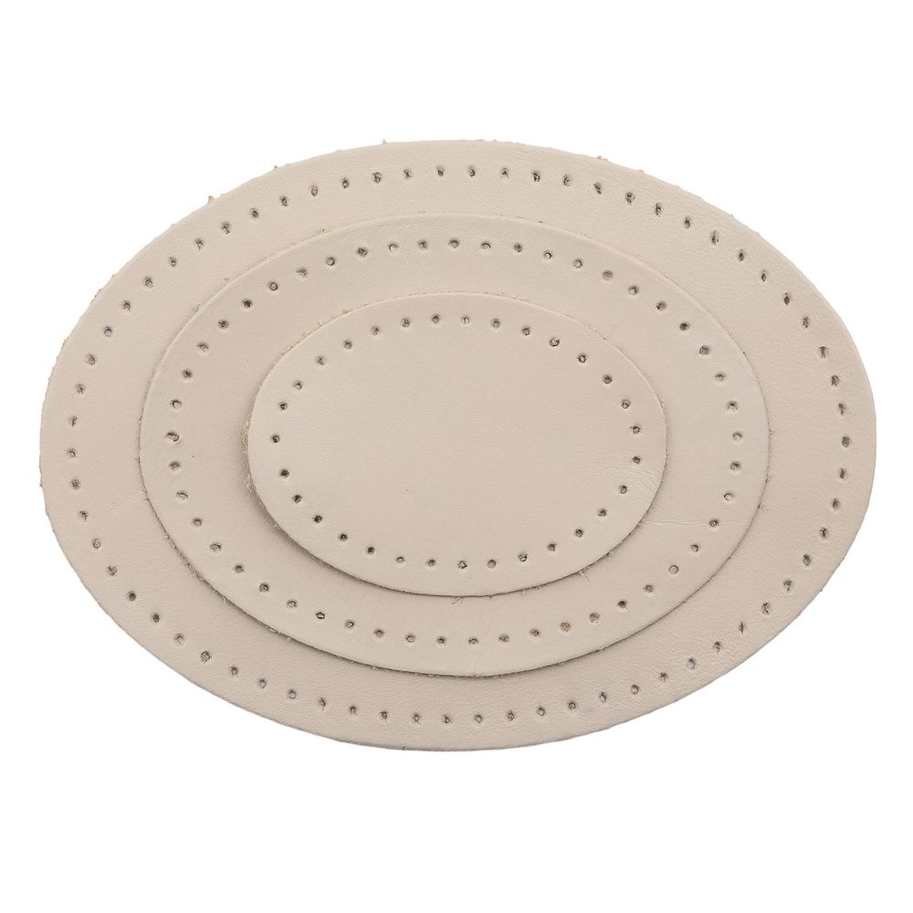 Набор заплаток пришивных из кожи, овал 4х5,5см, 6х8,2см, 8х10,9см, с перфорацией, 3 шт (06 бежевый), 9404