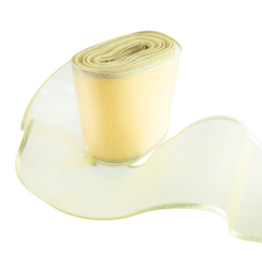 Лента капроновая для бантов 75 мм, / 25 метров, с метал. кромкой, желтый/ под серебро, Gamma С 3502 с метал. кромкой