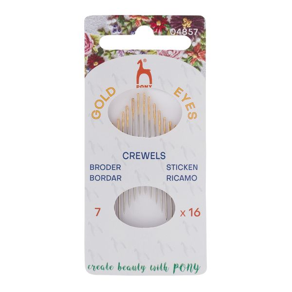 Иглы ручные для вышивания и шитья с золотым ушком Crewels №7, 16 шт, Pony, 04857