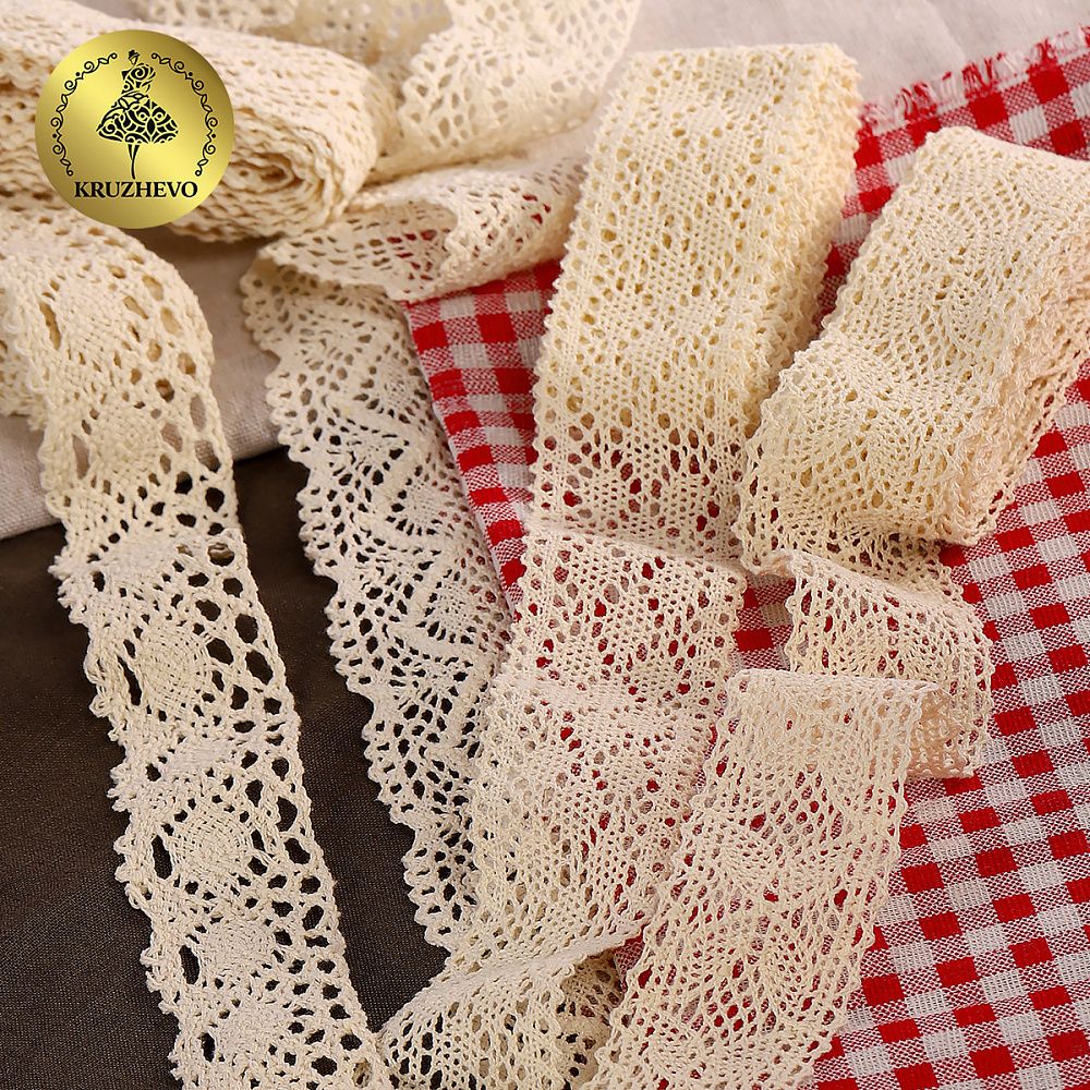 Набор вязаного кружева Kruzhevo №2 цв.молочный (4 дизайна по 2м)