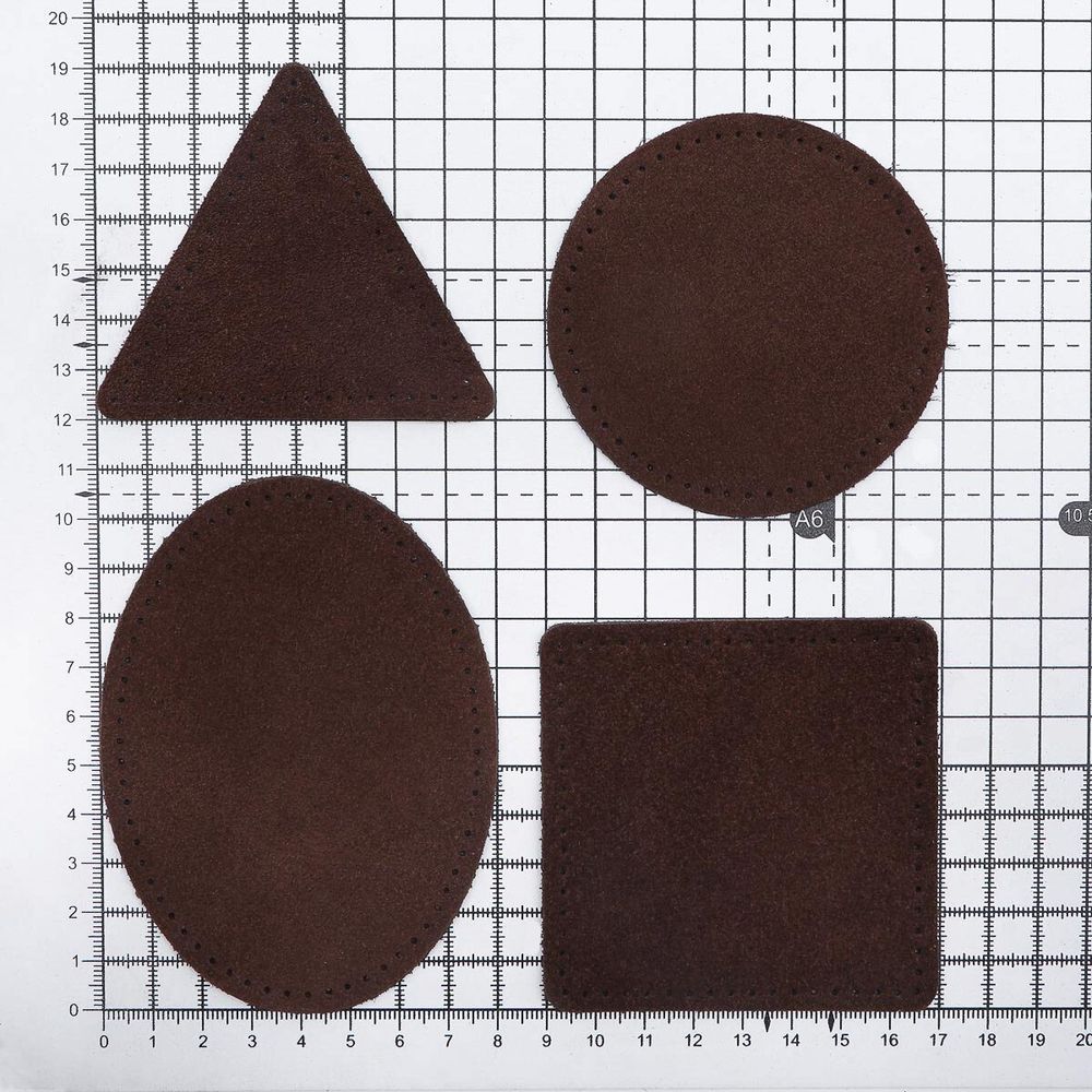 Набор заплаток пришивных из замши, круг, квадрат, треугольник, овал 8см, с перфорацией, 4 шт (21 темно-коричневый), 59743