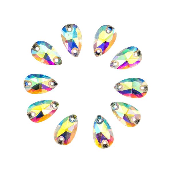 Хрустальные стразы пришивные формы капля белый с покрытием AB 7х12 мм 10 шт/упак., ХК002НН712
