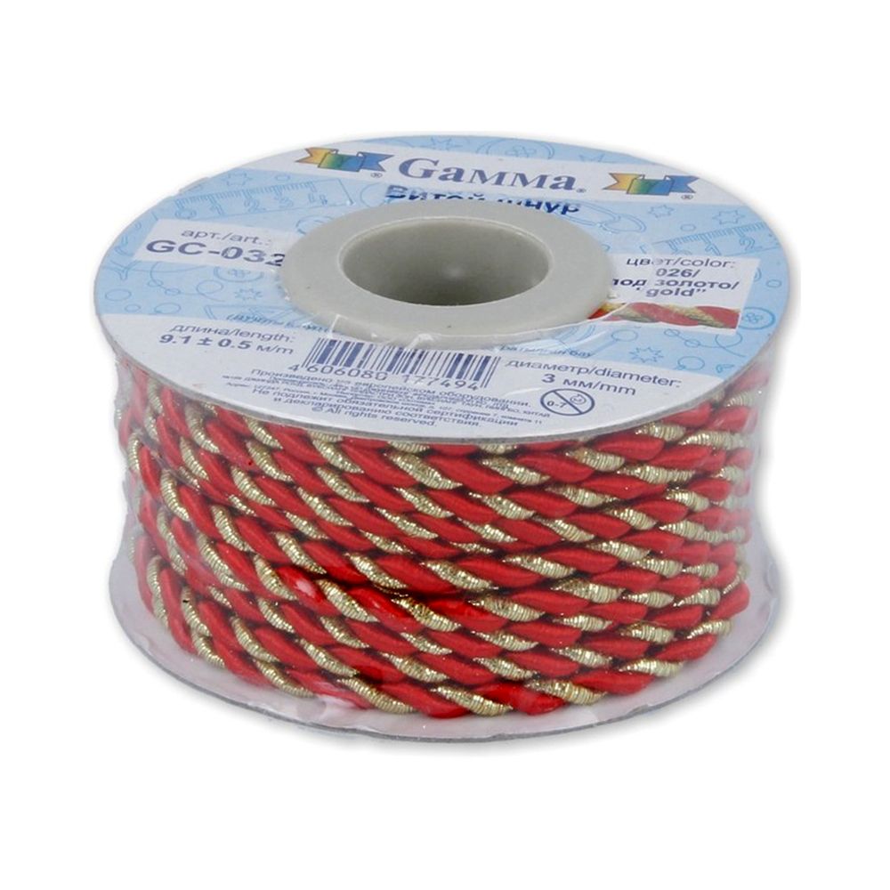 Шнур витой ⌀3.0 мм, 9.1 м, 026/золото красный, Gamma GC-032
