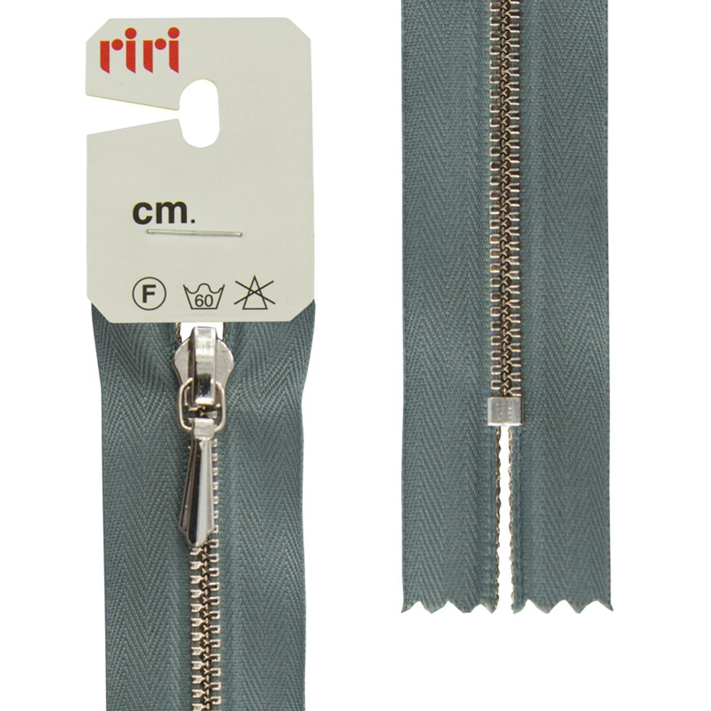 Молния металлическая RIRI Т3 (3 мм) Ni, слайд.Tropf, н/раз., 18 см, цв. тесьмы 2119, серо-голубой св., упак. 5 шт