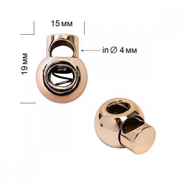 Фиксатор (зажим) для шнура пластик 1 отв., ⌀4.0 мм, 15х19 мм, TBY.0319, золото, 100 шт