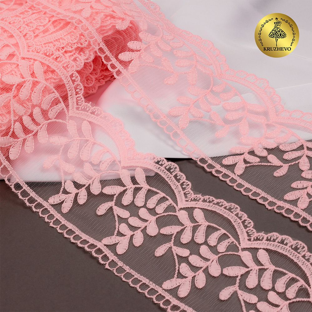 Кружево на сетке 85 мм, цв.R1815 розовый, уп.13.7м, Kruzhevo