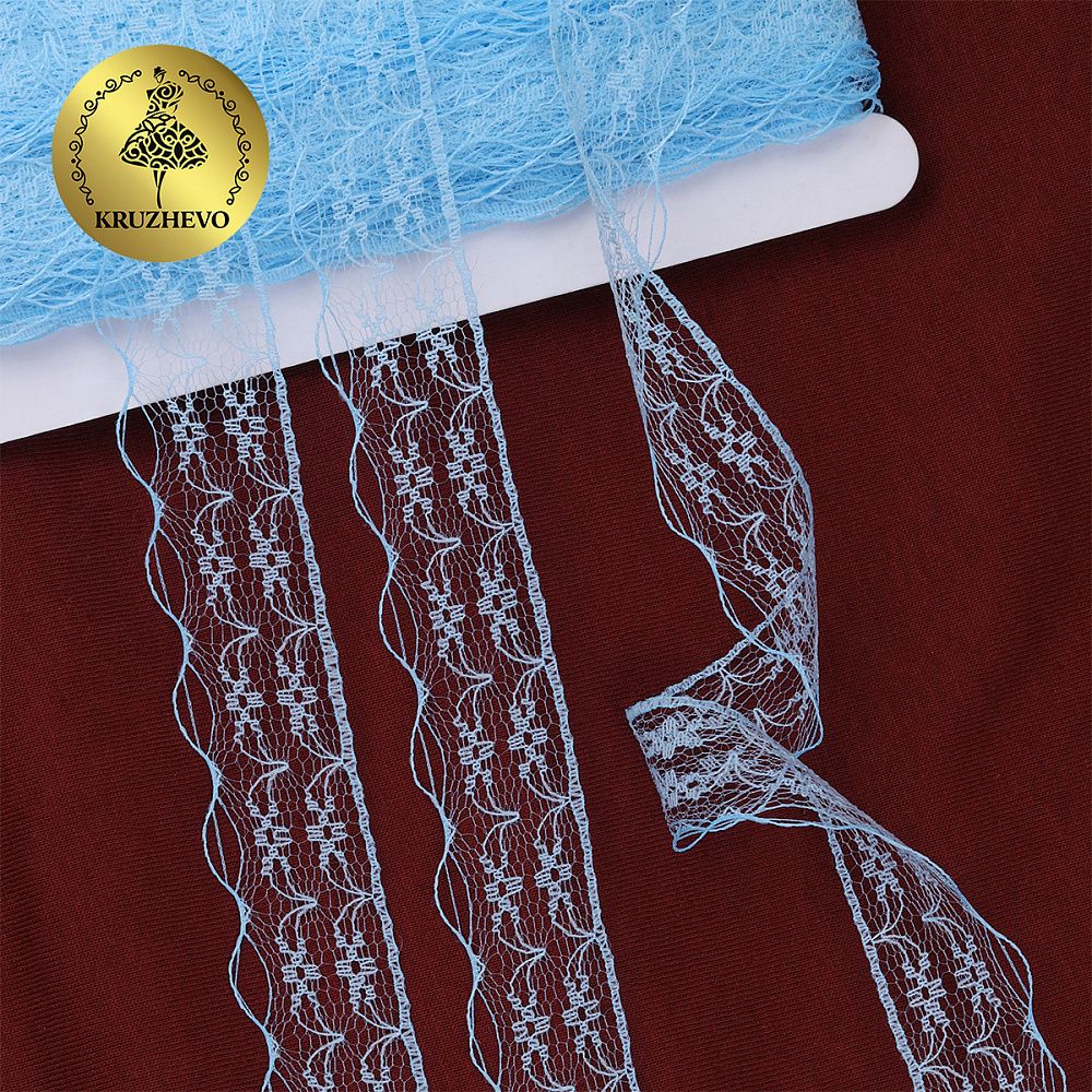 Кружево отделочное в стиле "трикотаж" 20 мм, диз. 280, цв.05 голубой, уп. 27,4 м