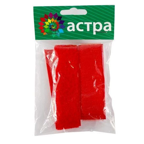 Лента контактная липучка (велкро) пришивная фасовка 25 мм / 25 см, 010 красный, /пара/, Астра, кач.