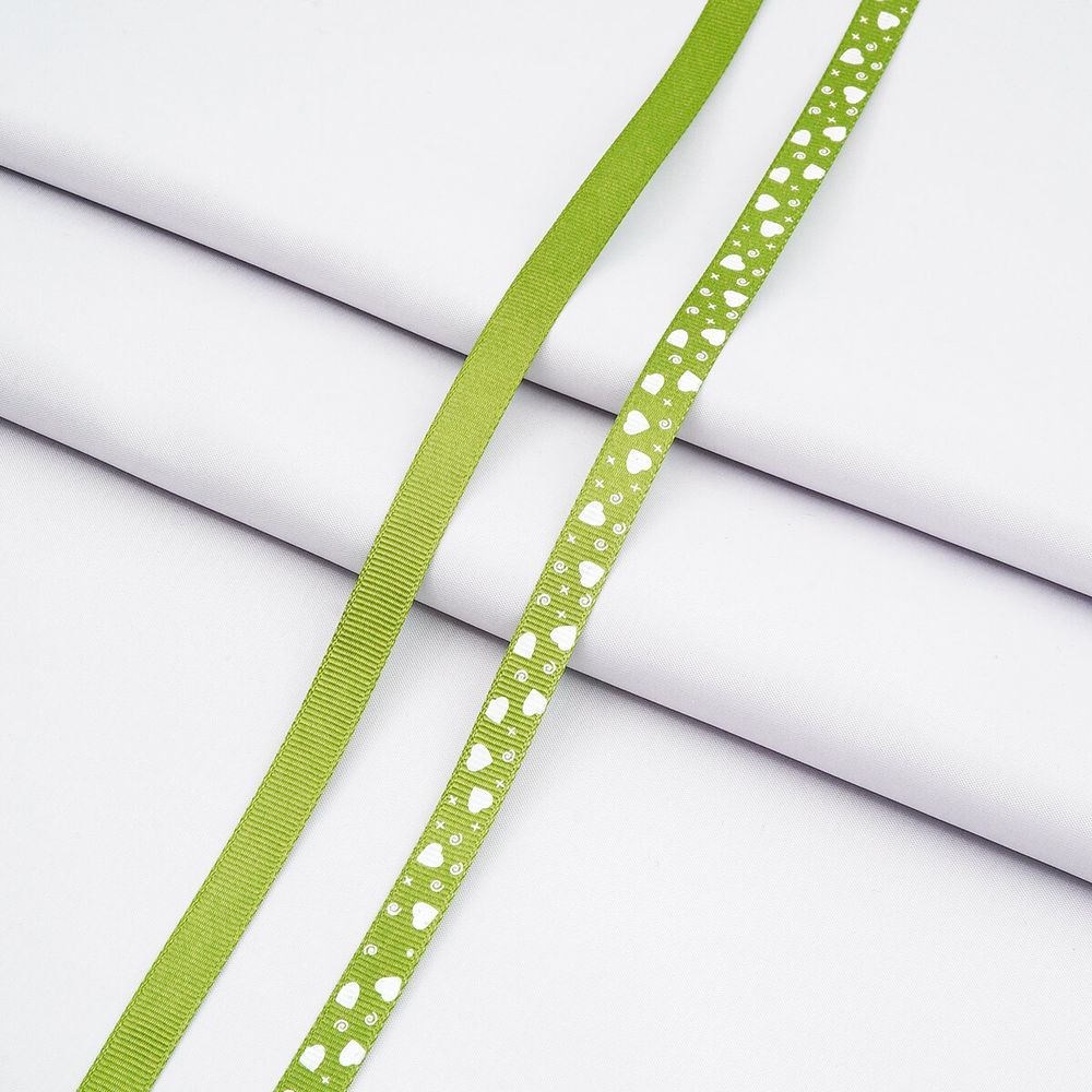 Лента репсовая (в рубчик) с рисунком 10.0 мм / 45.72 метра, ID 1073, цв. травян., 24474