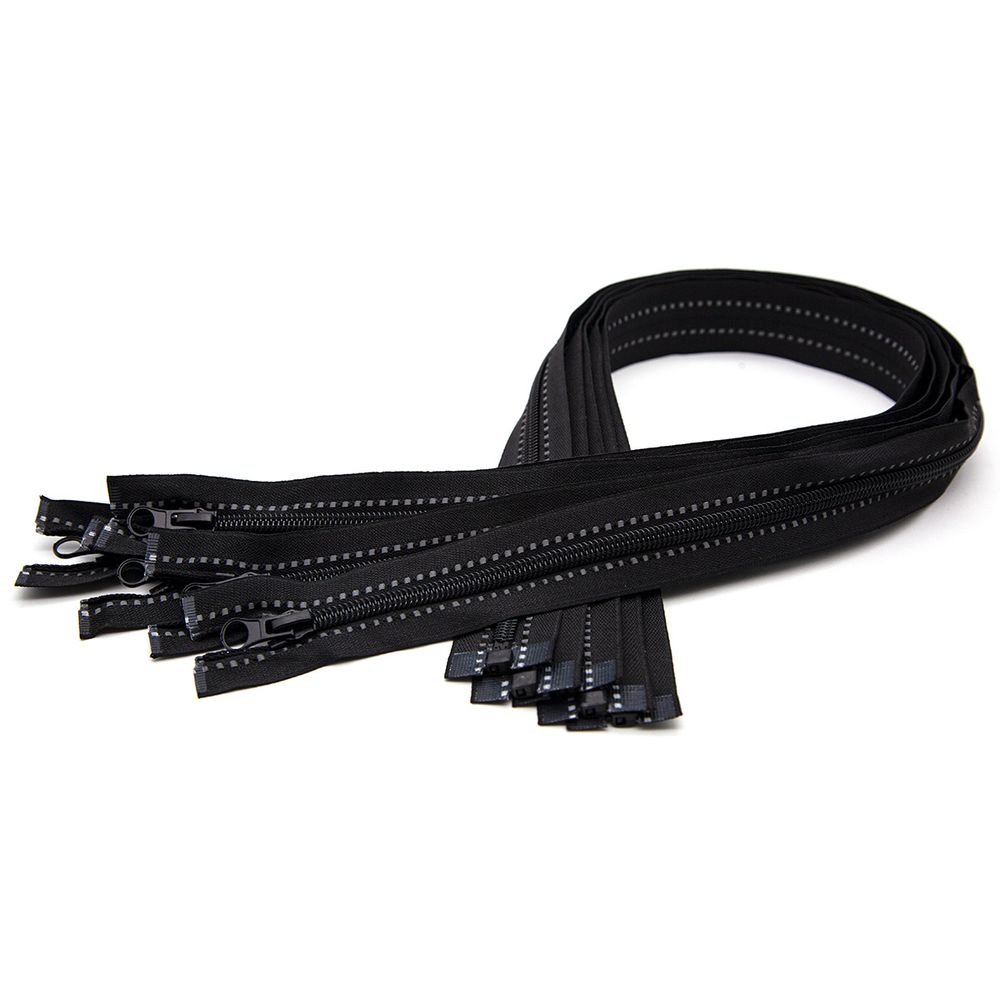 Молния спираль (витая) Т5 (5 мм) 1 зам., разъем., 80 см, светоотражающая, цв. черный, 5 шт