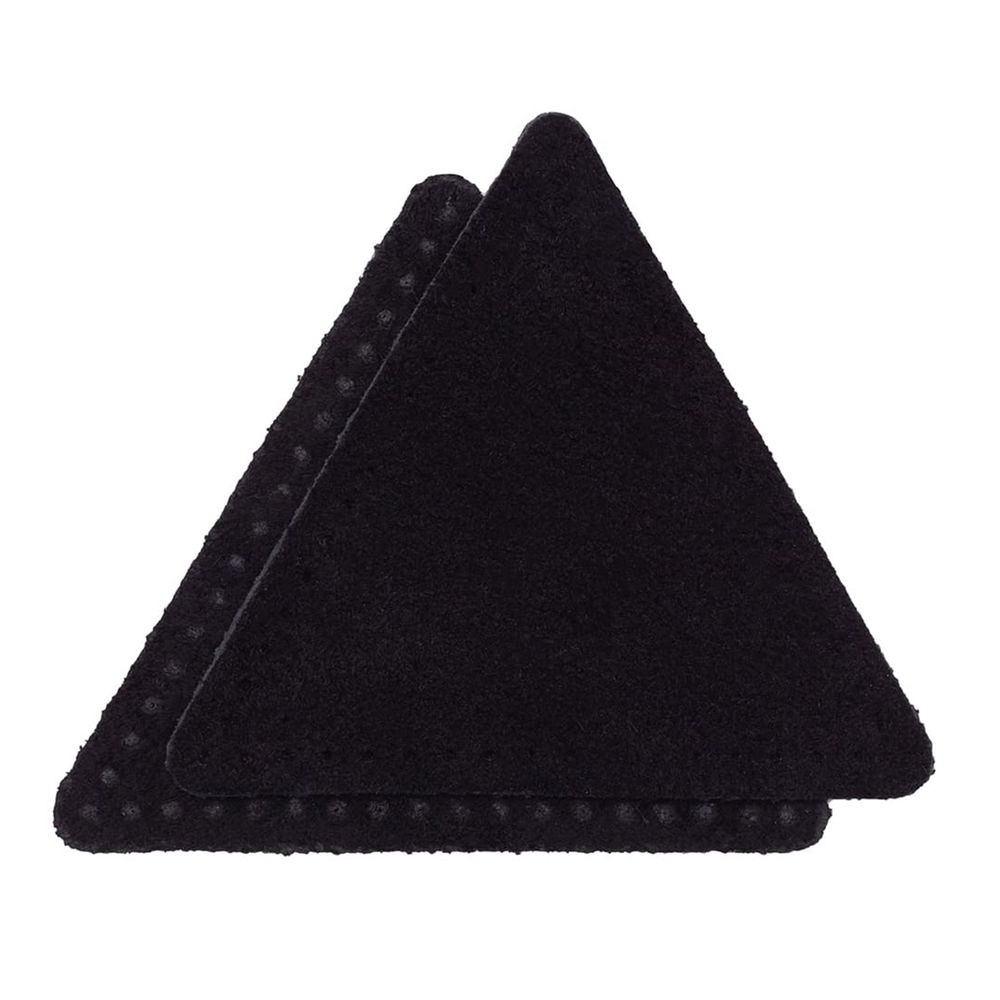 Заплатки пришивные из замши, треугольник равносторонний 8см с перфорацией, 2 шт, 100% кожа, 20 черный, 59126
