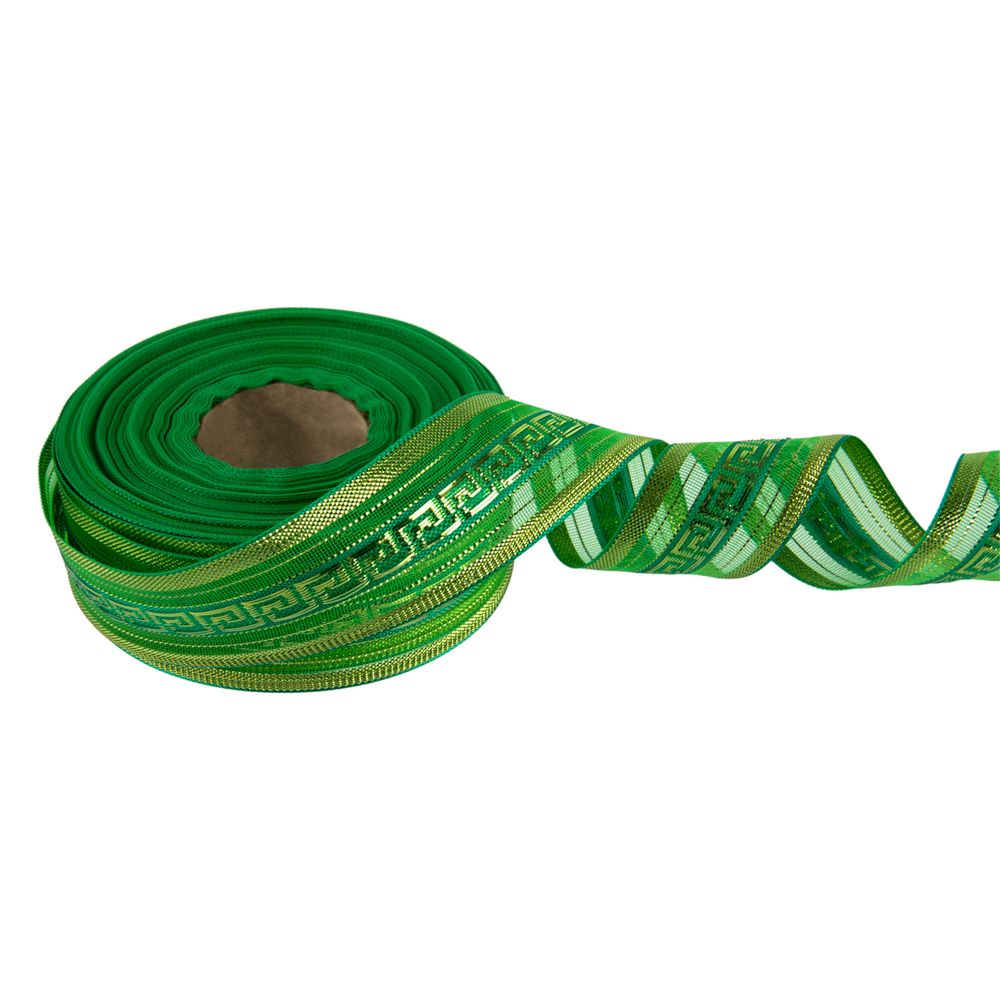 Лента металлизированная Подарочная 25±2 мм / 25±0.5 метров, изумруд-под золото, Blitz