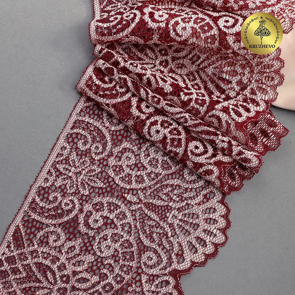 Кружево эластичное (стрейч) 110 мм, 40992PP цв.бордо+св.розовый уп.25м, Kruzhevo