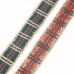 Лента (тесьма) жаккардовая 25.0 мм / 10±0.5 метров, Тартан с люрексом, 25136 SKL золото