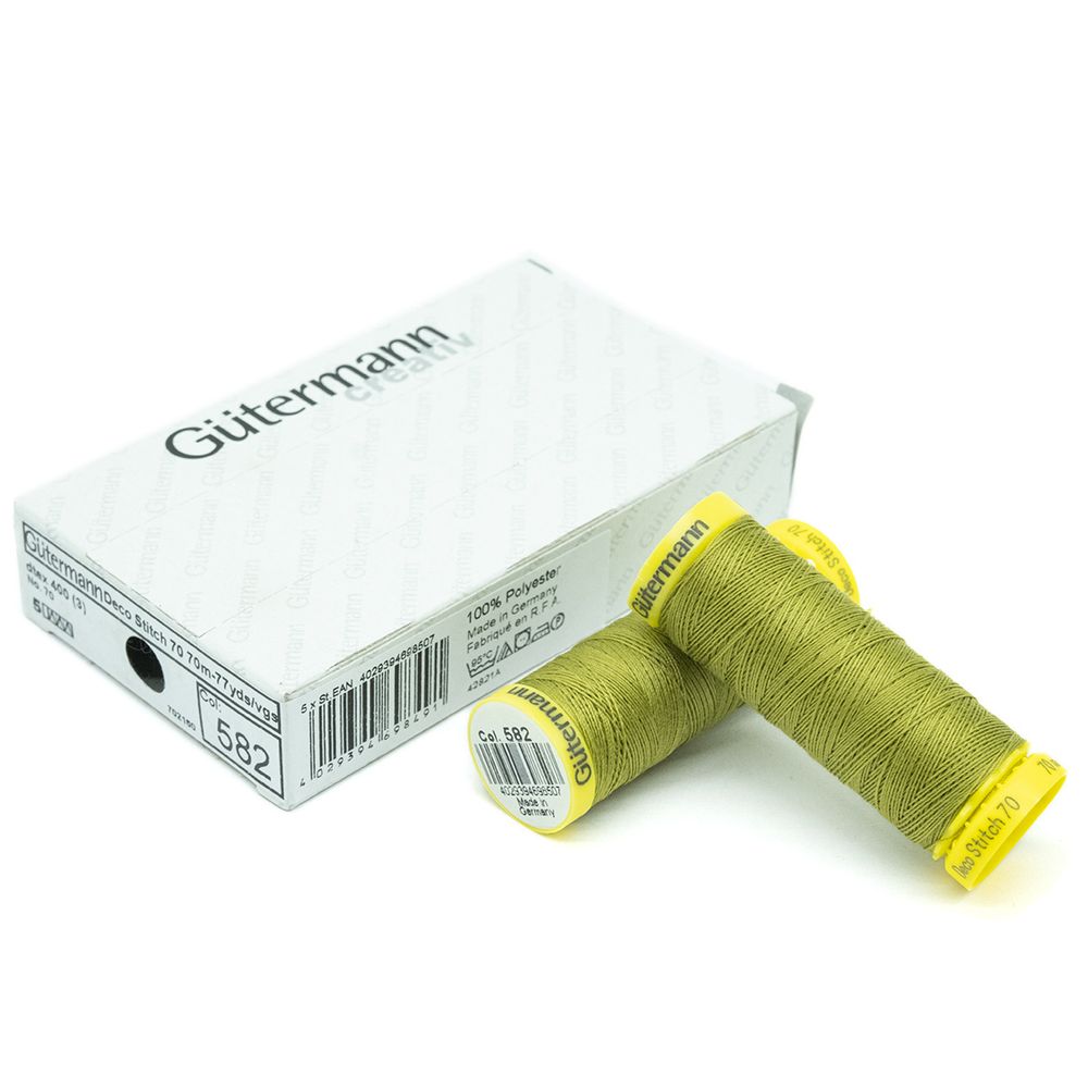 Нитки отделочные Gutermann Deco Stitch 70, 70м, 582 зеленая горчица, 5 катушек