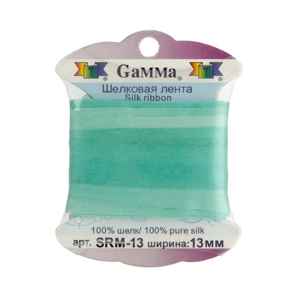 Лента (тесьма) шелковая 13.0 мм / 9.1±0.5 метров, M014 бл.зеленый/св.зеленый, Gamma SRM-13