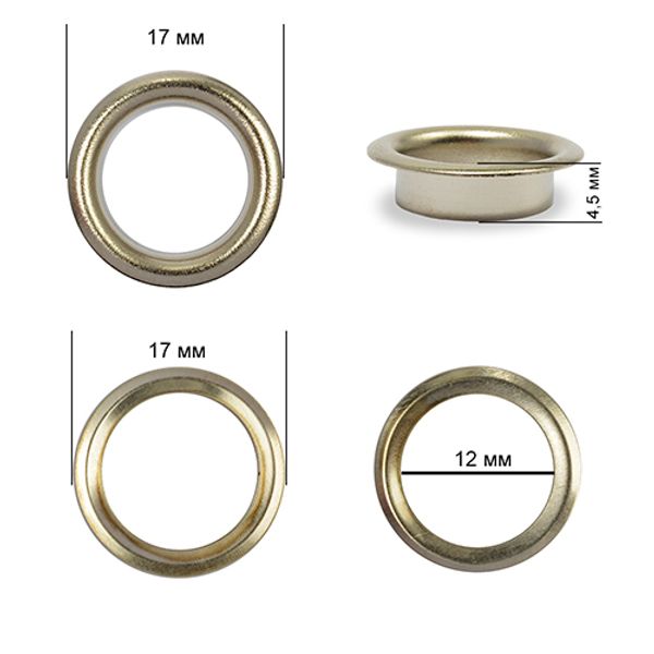 Люверсы металл ⌀12.0 мм (внутр.), внешн. ⌀17.0 мм (внутр.), h4.5 мм (внутр.), №26, сталь, цв.никель, 250 шт, TBY