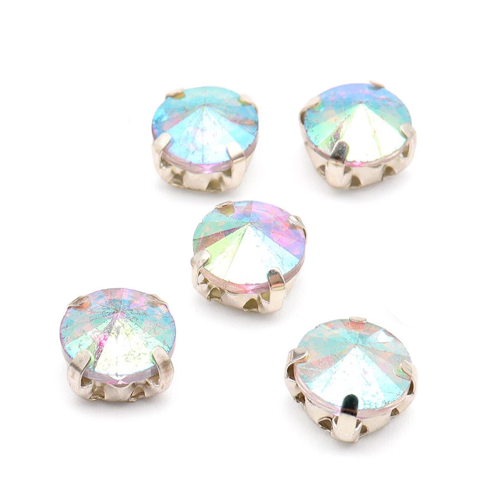 Хрустальные стразы в цапах круглой формы, белый c AB покрытием 8 мм, 10 шт. Astra&Craft, РЦ002НН8