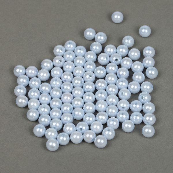 Бусины пластик (перламутр) ⌀10 мм, цв. A26 голубой, 50 гр. (96 шт), Magic4Hobby