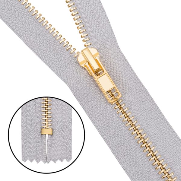 Молния металл джинсовая Т5 (5 мм) 1 зам., н/раз., 12 см, золото, 154 светло-серый, 6534-0236, 10 шт