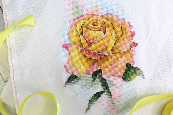 Набор для вышивания нитками МП Студия (Акварель), Жёлтая Роза, 14х27 см