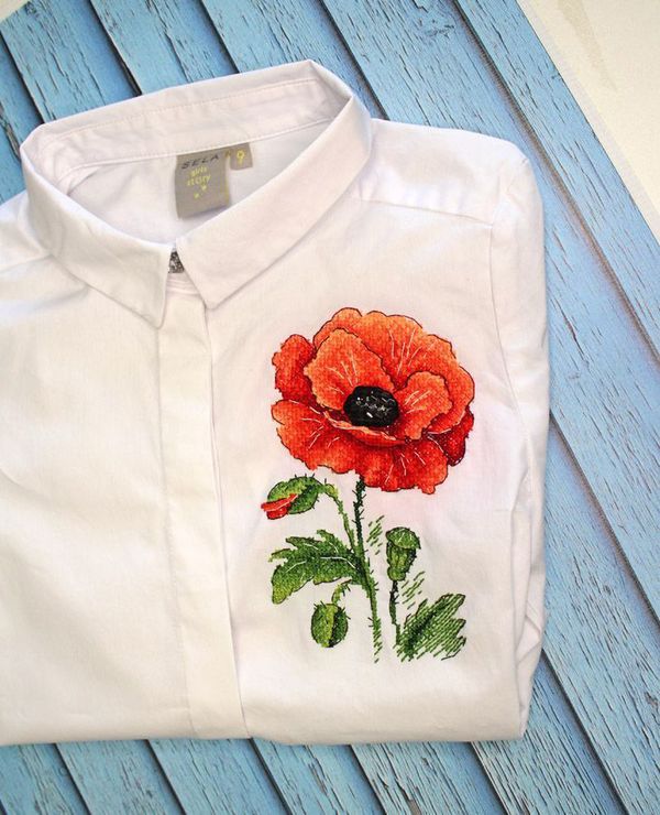 Набор для вышивания нитками МП Студия (Жар-птица), вышивка на одежде Красный мак, 17х11 см