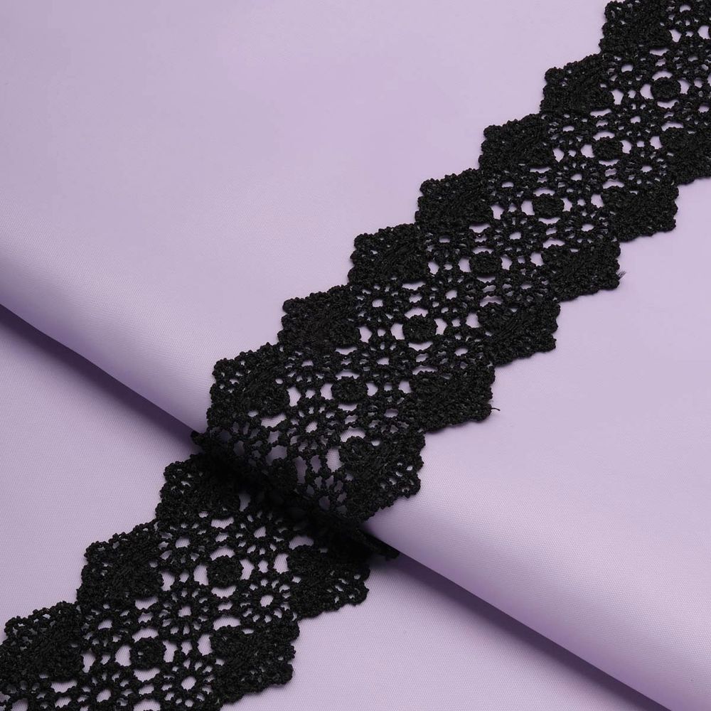 Кружево гипюр (плетёное) 55 мм / 13.7 метров, черный, 3AR1306