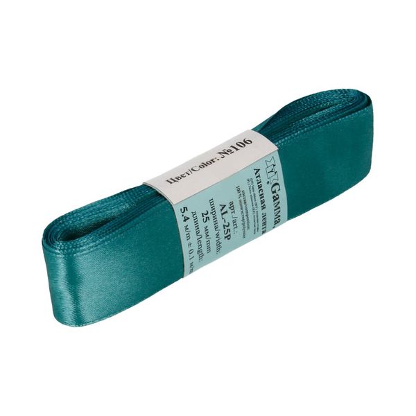 Лента атласная 1-сторонняя 25.0 мм / 5 шт по 5.4 метра, №106 т.зеленый, Gamma AL-25P