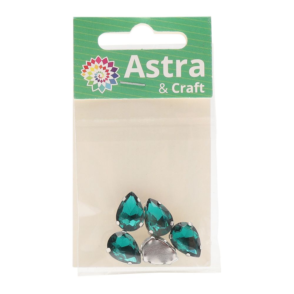 Хрустальные стразы в цапах формы капля, изумрудный 10х14 мм, 5 шт., АЦ009НН1014