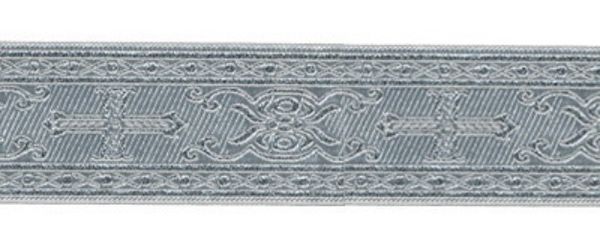 Лента (тесьма) жаккардовая 25.0 мм / 10±0.5 метров, (галун православный), серебро, Gamma TRJ-64