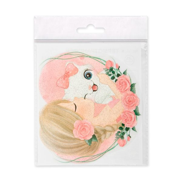 Термотрансфер M №02, 1 шт, M-211 девочка с котенком 13.4х13 см, Gamma 