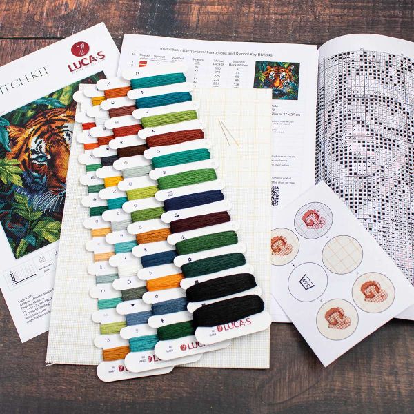 Набор для вышивания нитками Luca-S, Тигр в джунглях, 27х27см
