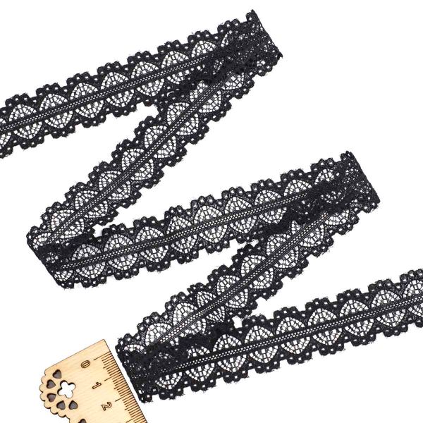 Кружево гипюр (плетёное) 22 мм, сетка, черный, 13.71 м
