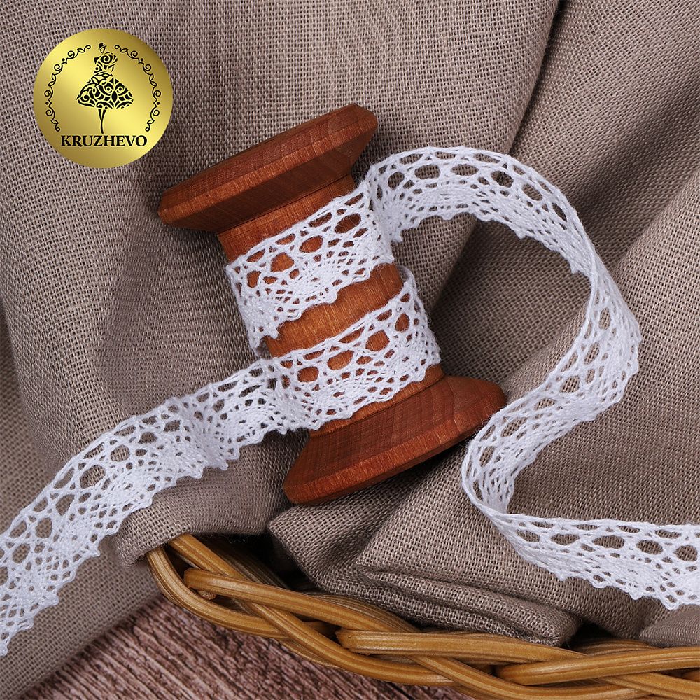 Кружево вязаное (тесьма) 13 мм / 10 метров, Тонкая нить, цв.02 белый, Kruzhevo