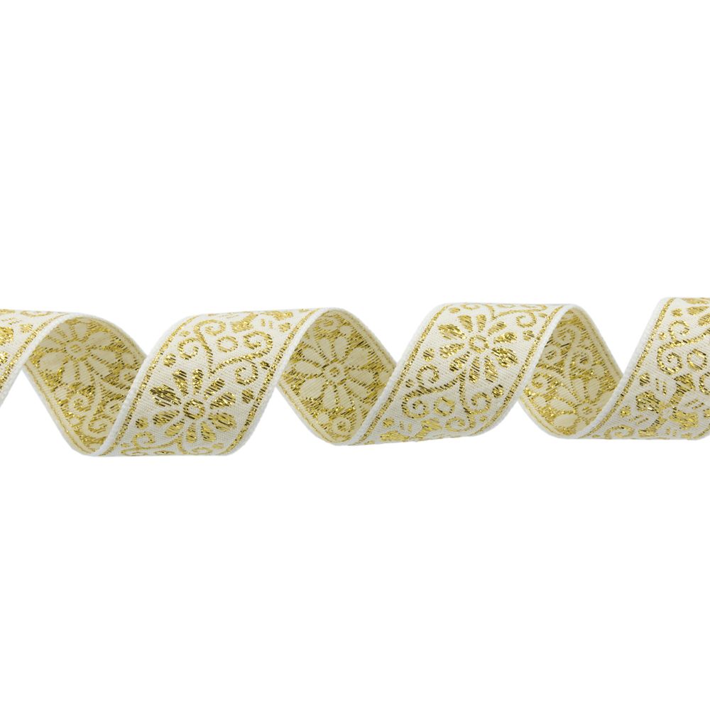 Лента (тесьма) жаккардовая 23.0-25.0 мм, / 25 метров, белый/под золото, Blitz