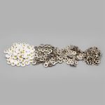 Кнопка Альфа (S-образная) ⌀15.0 мм, ≈72 шт, шляпка пластик + отв.части МЕТАЛЛ, 101 белый + отв.части никель, NEW STAR