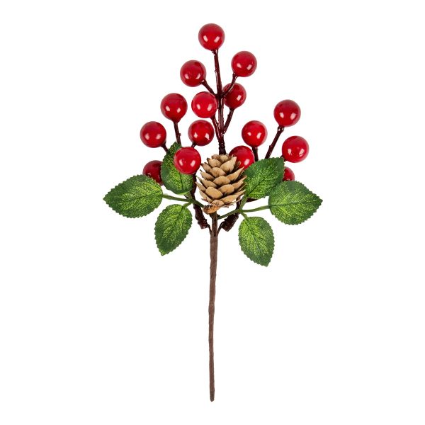 Веточка декоративная с шишкой и ягодами 20 см, 3 шт, 01, Blumentag